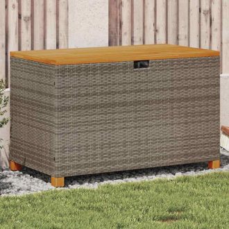   Szürke polyrattan és akácfa kerti tárolóláda 110 x 55 x 63 cm