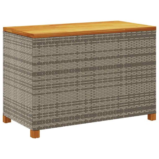 Szürke polyrattan és akácfa kerti tárolóláda 110 x 55 x 63 cm