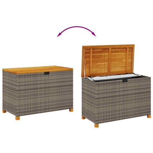 Szürke polyrattan és akácfa kerti tárolóláda 110 x 55 x 63 cm