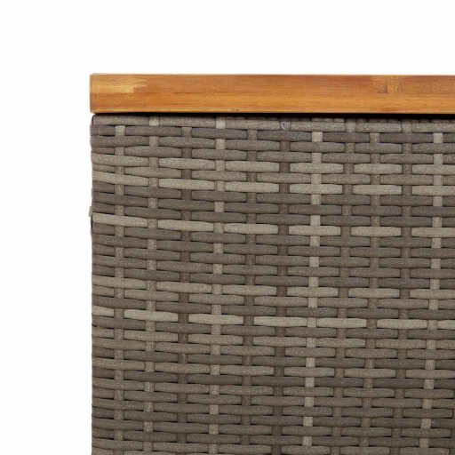 Szürke polyrattan és akácfa kerti tárolóláda 110 x 55 x 63 cm