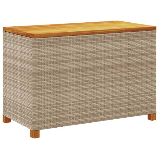 Bézs polyrattan és akácfa kerti tárolóláda 110 x 55 x 63 cm
