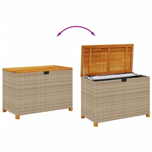 Bézs polyrattan és akácfa kerti tárolóláda 110 x 55 x 63 cm
