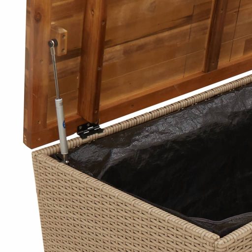 Bézs polyrattan és akácfa kerti tárolóláda 110 x 55 x 63 cm