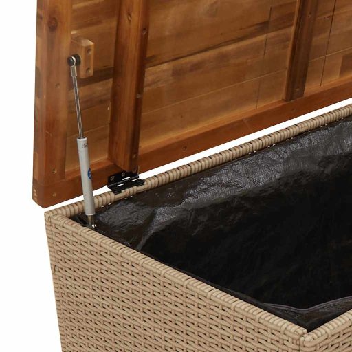 Bézs polyrattan és akácfa kerti tárolóláda 110 x 55 x 63 cm