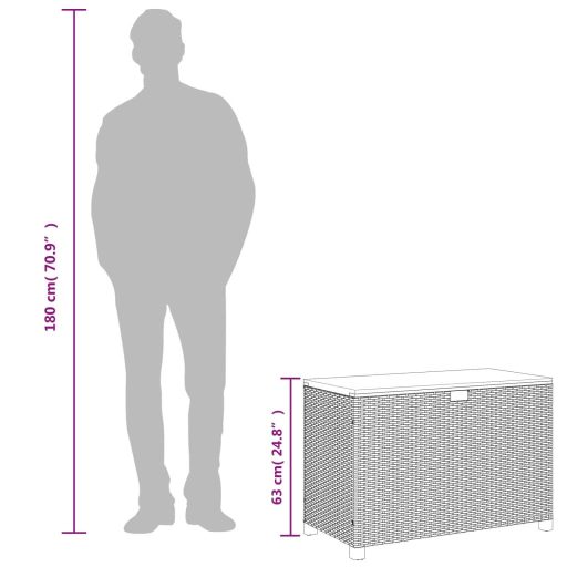 Bézs polyrattan és akácfa kerti tárolóláda 110 x 55 x 63 cm