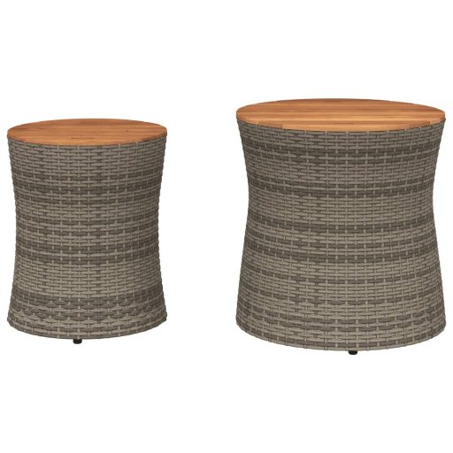 2 db szürke polyrattan kerti kisasztal fa asztallappal