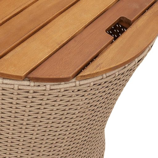 2 db bézs polyrattan kerti kisasztal fa asztallappal