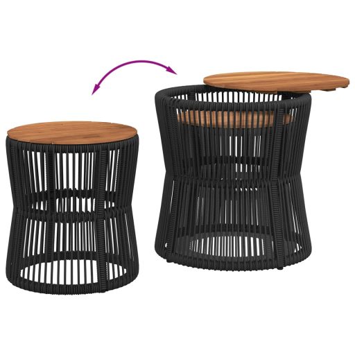 2 db fekete polyrattan kerti kisasztal fa asztallappal