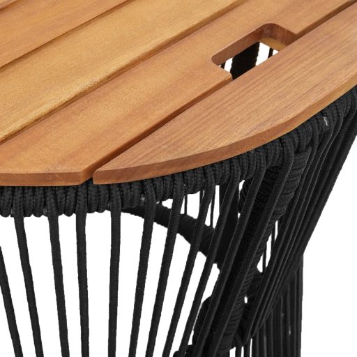 2 db fekete polyrattan kerti kisasztal fa asztallappal