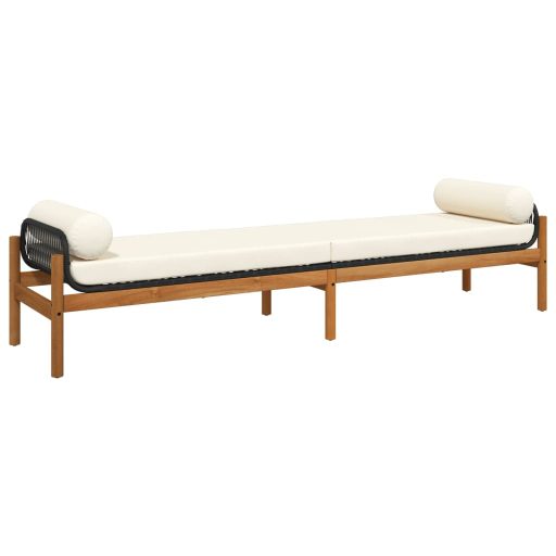 Polyrattan akácfa kerti pad fekete párnával