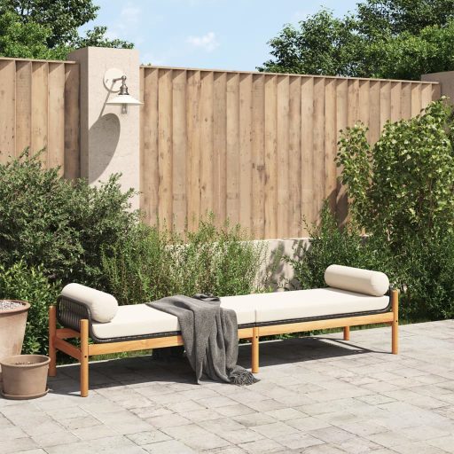 Polyrattan akácfa kerti pad fekete párnával