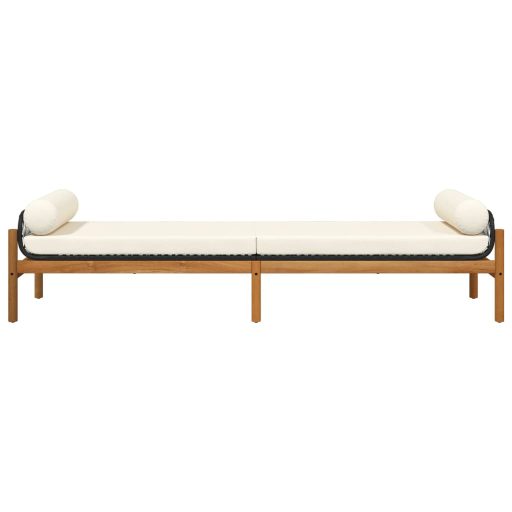 Polyrattan akácfa kerti pad fekete párnával