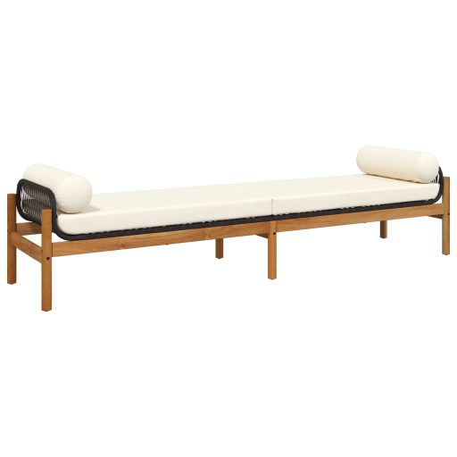 Polyrattan akácfa kerti pad fekete párnával