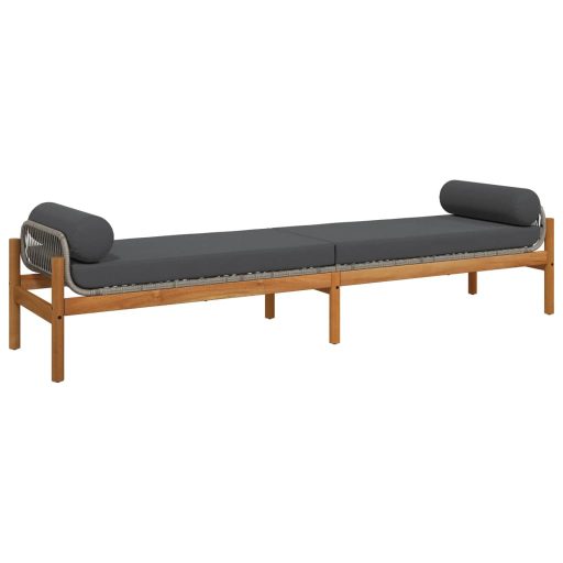 Polyrattan akácfa kerti pad szürke párnával