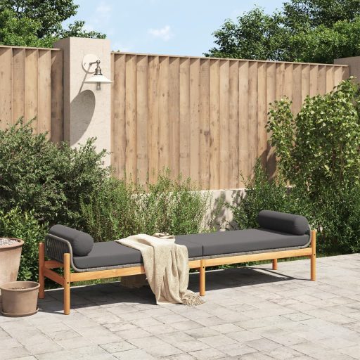 Polyrattan akácfa kerti pad szürke párnával