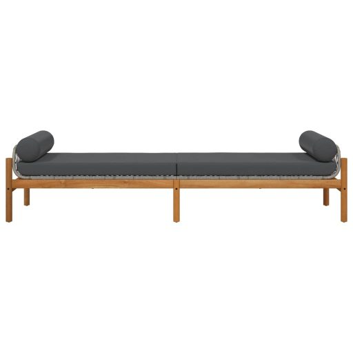 Polyrattan akácfa kerti pad szürke párnával