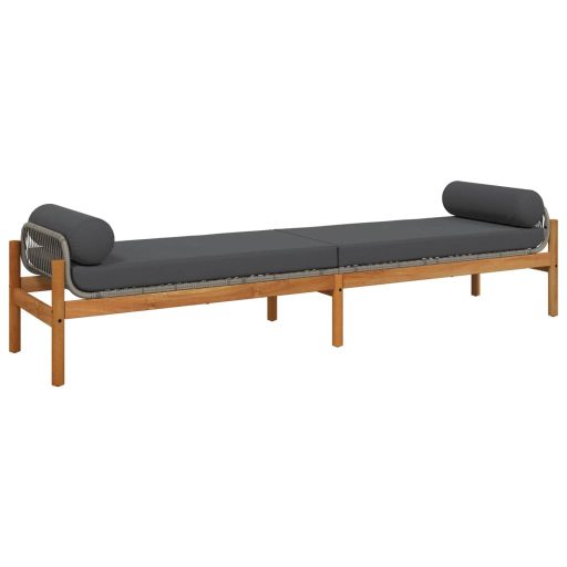 Polyrattan akácfa kerti pad szürke párnával