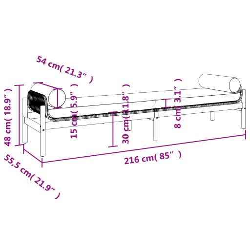 Polyrattan akácfa kerti pad szürke párnával