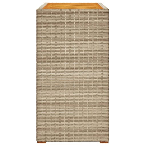 Bézs polyrattan kerti kisasztal fa asztallappal 100x40x75 cm