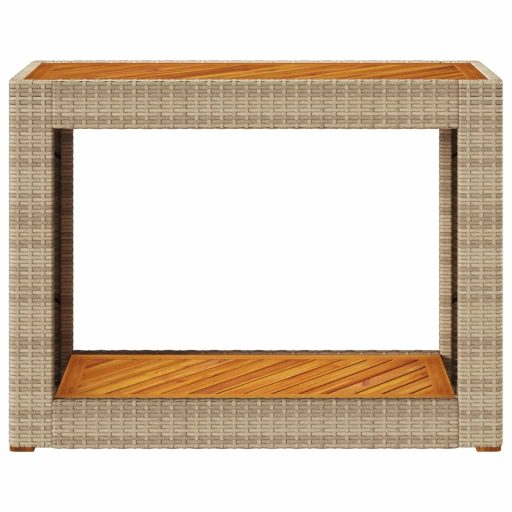 Bézs polyrattan kerti kisasztal fa asztallappal 100x40x75 cm
