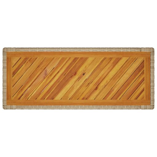 Bézs polyrattan kerti kisasztal fa asztallappal 100x40x75 cm