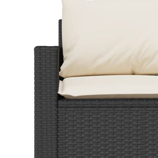 Fekete 3 személyes polyrattan kerti kanapé párnákkal