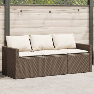 3 személyes barna polyrattan kerti kanapé párnával