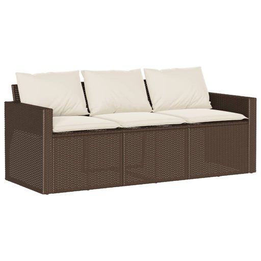 3 személyes barna polyrattan kerti kanapé párnával