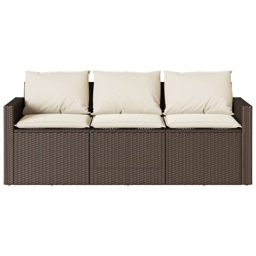 3 személyes barna polyrattan kerti kanapé párnával