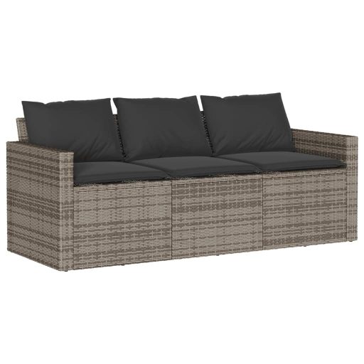 3 személyes szürke polyrattan kerti kanapé párnával
