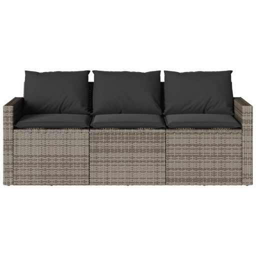 3 személyes szürke polyrattan kerti kanapé párnával