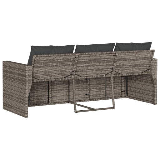 3 személyes szürke polyrattan kerti kanapé párnával