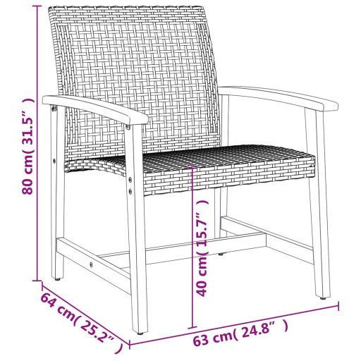 2 db fekete polyrattan és akácfa kerti szék