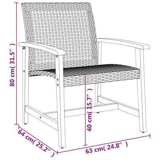 2 db szürke polyrattan és akácfa kerti szék