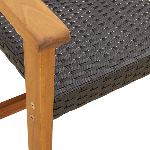 5 részes fekete polyrattan és akácfa kerti társalgógarnitúra