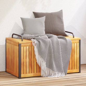   Tömör akácfa és acél kültéri párnatartó láda 85 x 45 x 45/53 cm