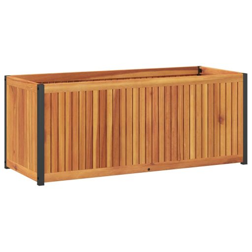 Tömör akácfa és acél kerti virágtartó 110 x 45 x 44 cm