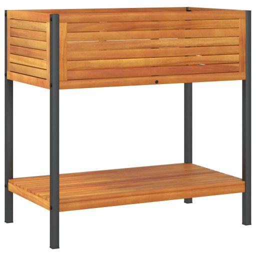 Tömör akácfa és acél kerti virágtartó polccal 80 x 45 x 80 cm
