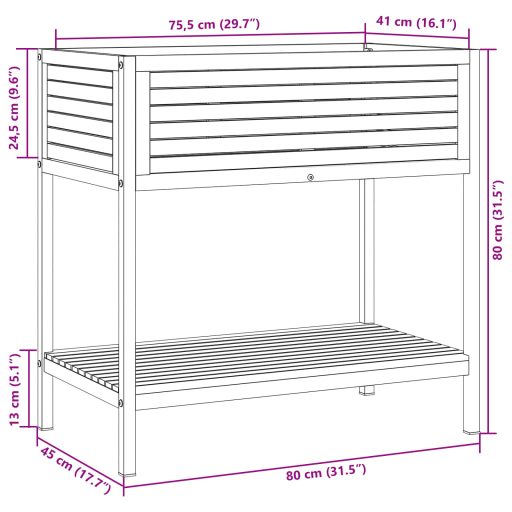 Tömör akácfa és acél kerti virágtartó polccal 80 x 45 x 80 cm