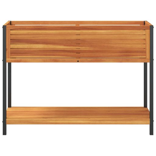 Tömör akácfa és acél kerti virágtartó polccal 110 x 45 x 80 cm