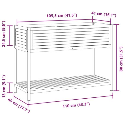 Tömör akácfa és acél kerti virágtartó polccal 110 x 45 x 80 cm