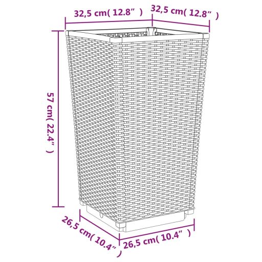 4 db barna polipropilén kerti ültetőláda 32,5 x 32,5 x 57 cm