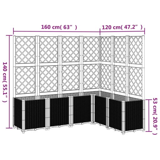 Világosszürke PP rácsos kerti ültetőláda 160 x 120 x 140 cm