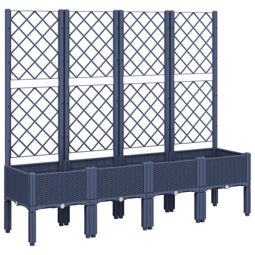 Kékszürke PP rácsos kerti ültetőláda 160 x 40 x 142 cm