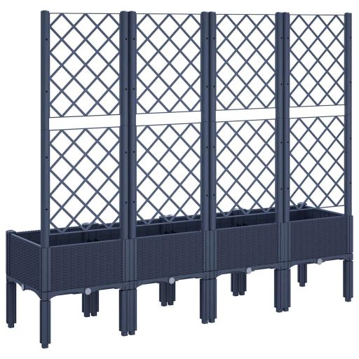 Kékszürke PP rácsos kerti ültetőláda 160 x 40 x 142 cm