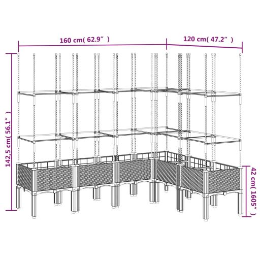 Szürke PP rácsos kerti ültetőláda 160 x 120 x 142,5 cm