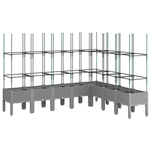 Világosszürke PP rácsos kerti ültetőláda 200 x 160 x 142,5 cm