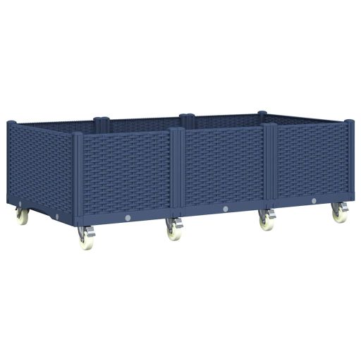 Kékszürke polipropilén rácsos kerekes ültetőláda 150 x 80 x 54 cm