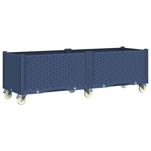 Kékszürke polipropilén rácsos kerekes ültetőláda 160 x 50 x 54 cm