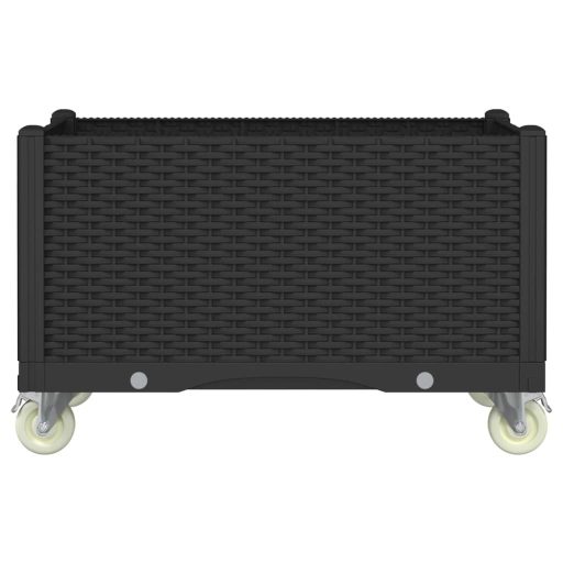 Fekete polipropilén rácsos kerekes ültetőláda 80 x 50 x 54 cm